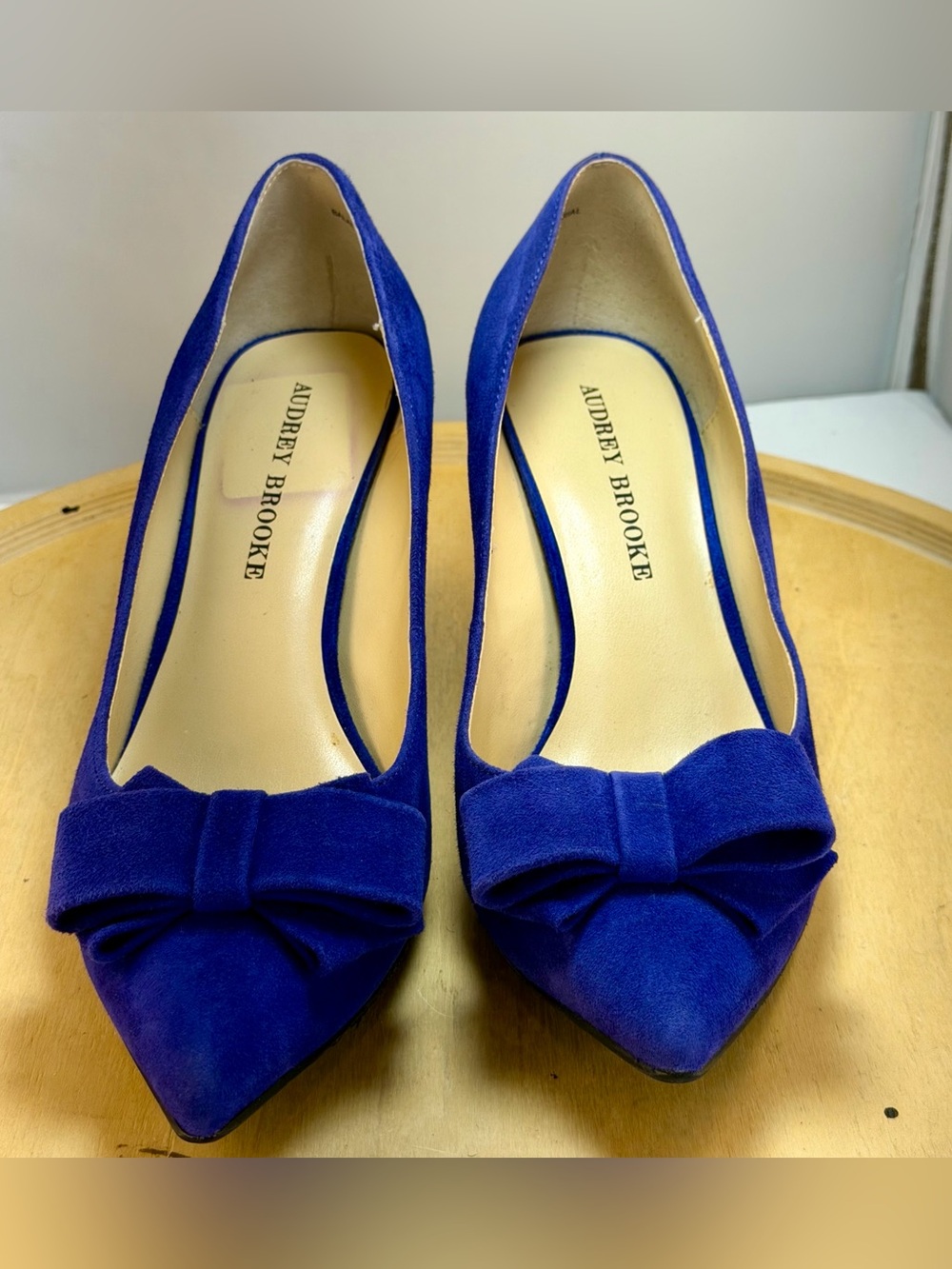 Audrey Brooke Cobalt Blue Pointed Toe Bow Pumps